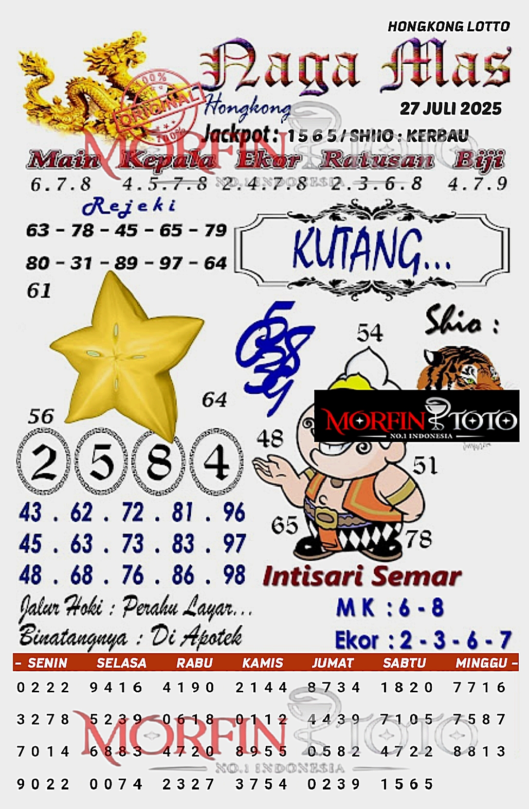 SYAIR TOGEL NAGA MAS  HONGKONG LOTTO 27 JULI 2025