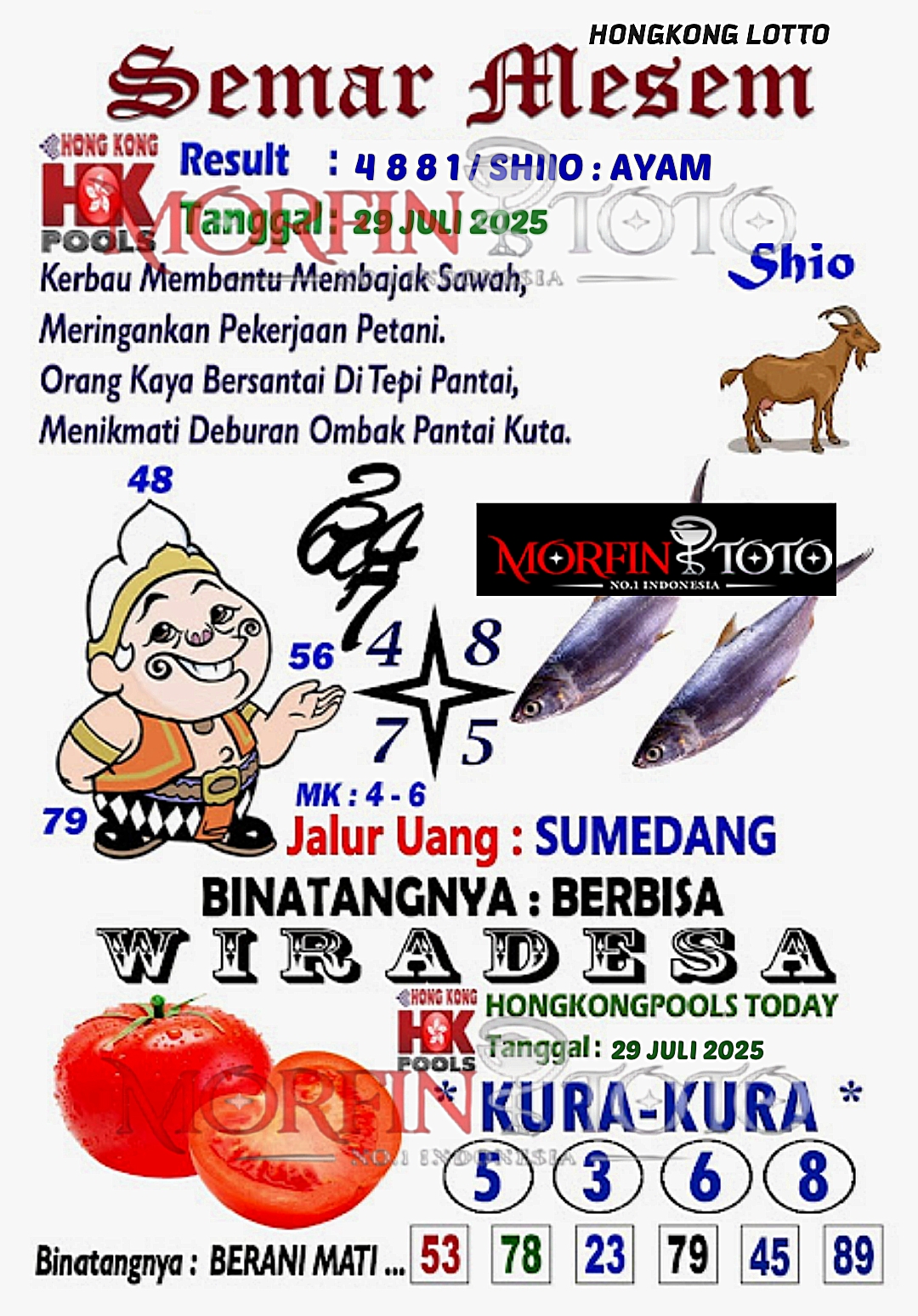 SYAIR TOGEL SEMAR MESEM  HONGKONG LOTTO 29 JULI 2025