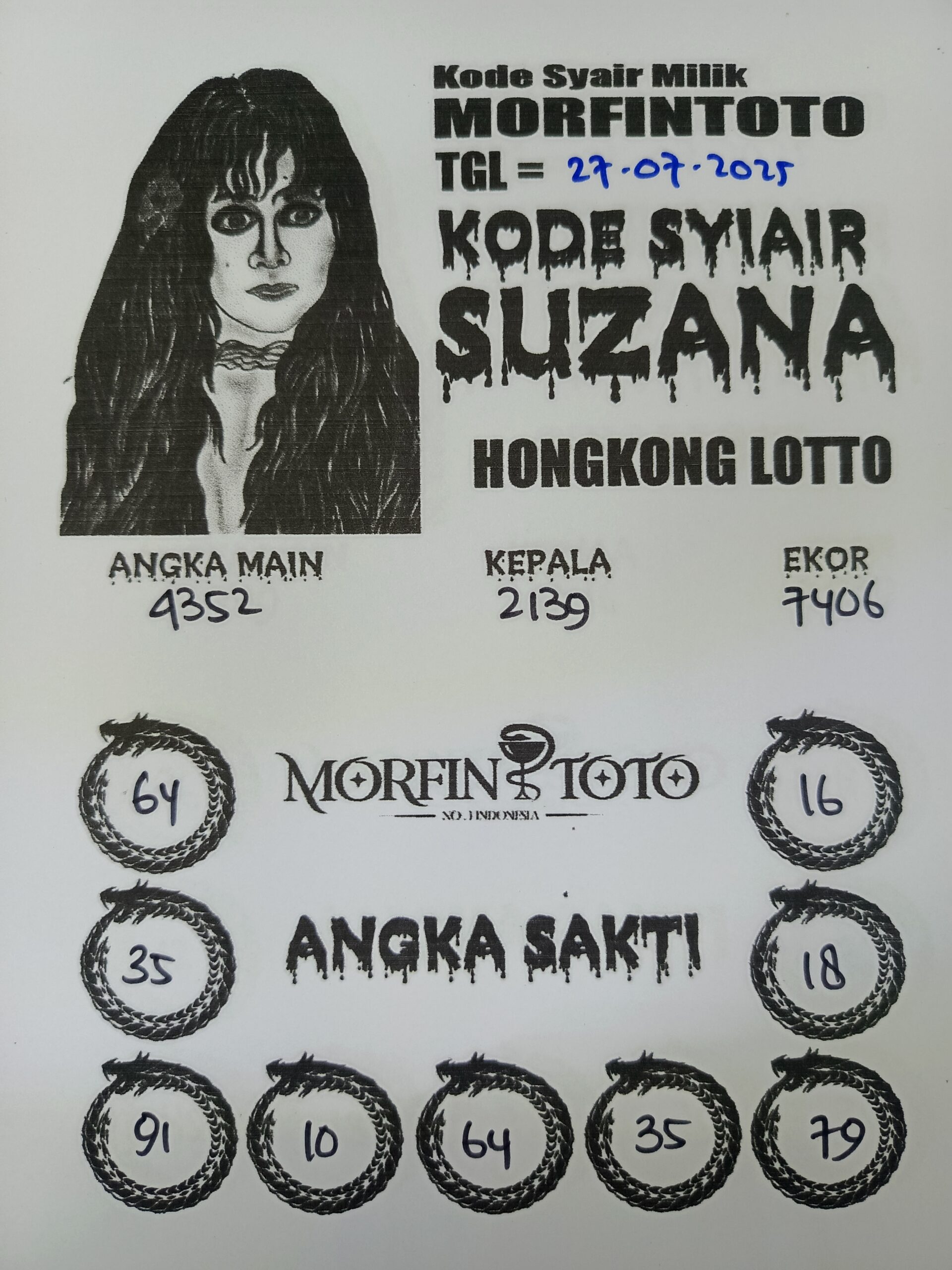 SYAIR TOGEL SUZANA  HONGKONG LOTTO 27 JULI 2025