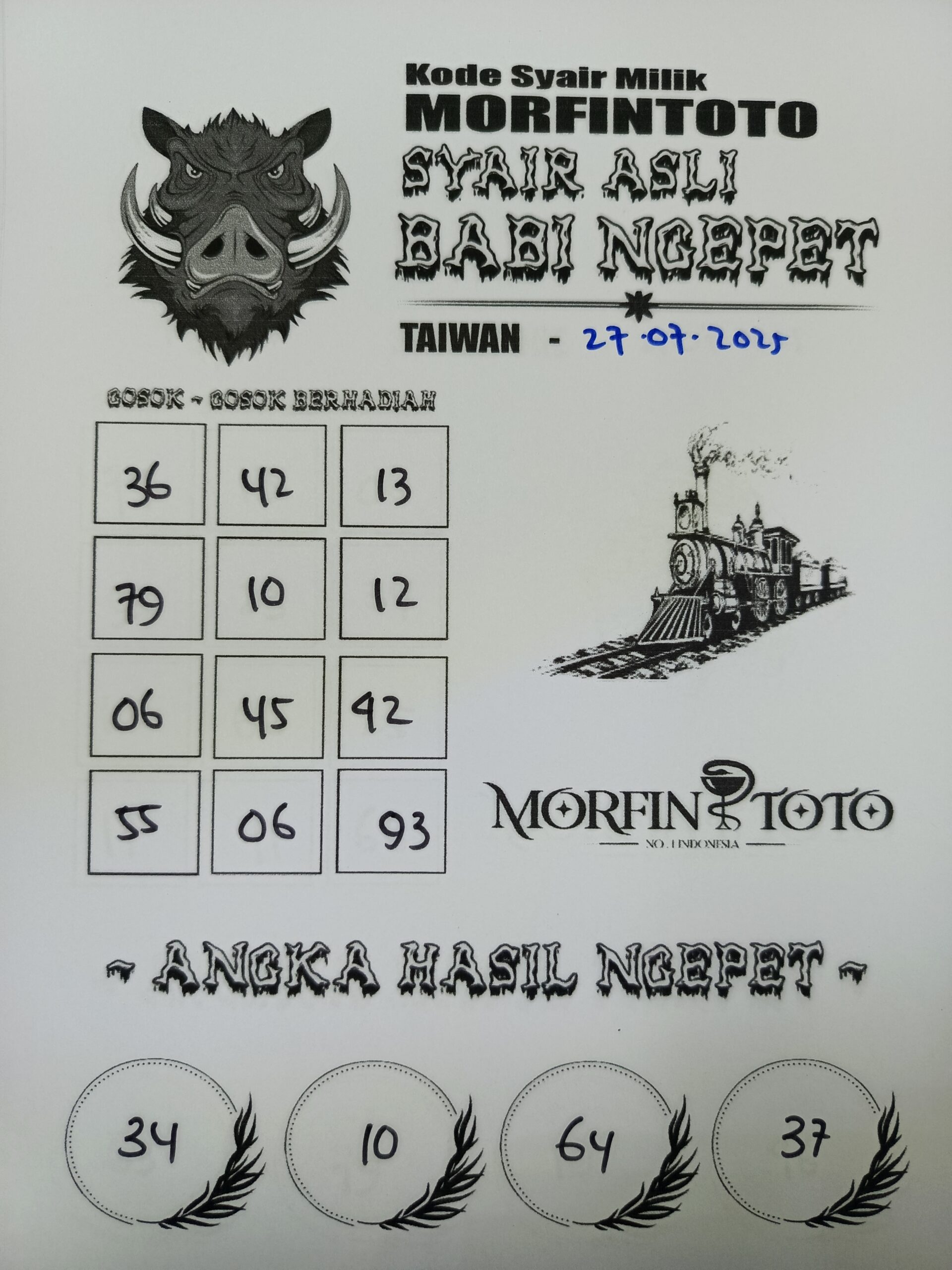 SYAIR TOGEL BABI NGEPET TAIWAN 27 JULI 2025