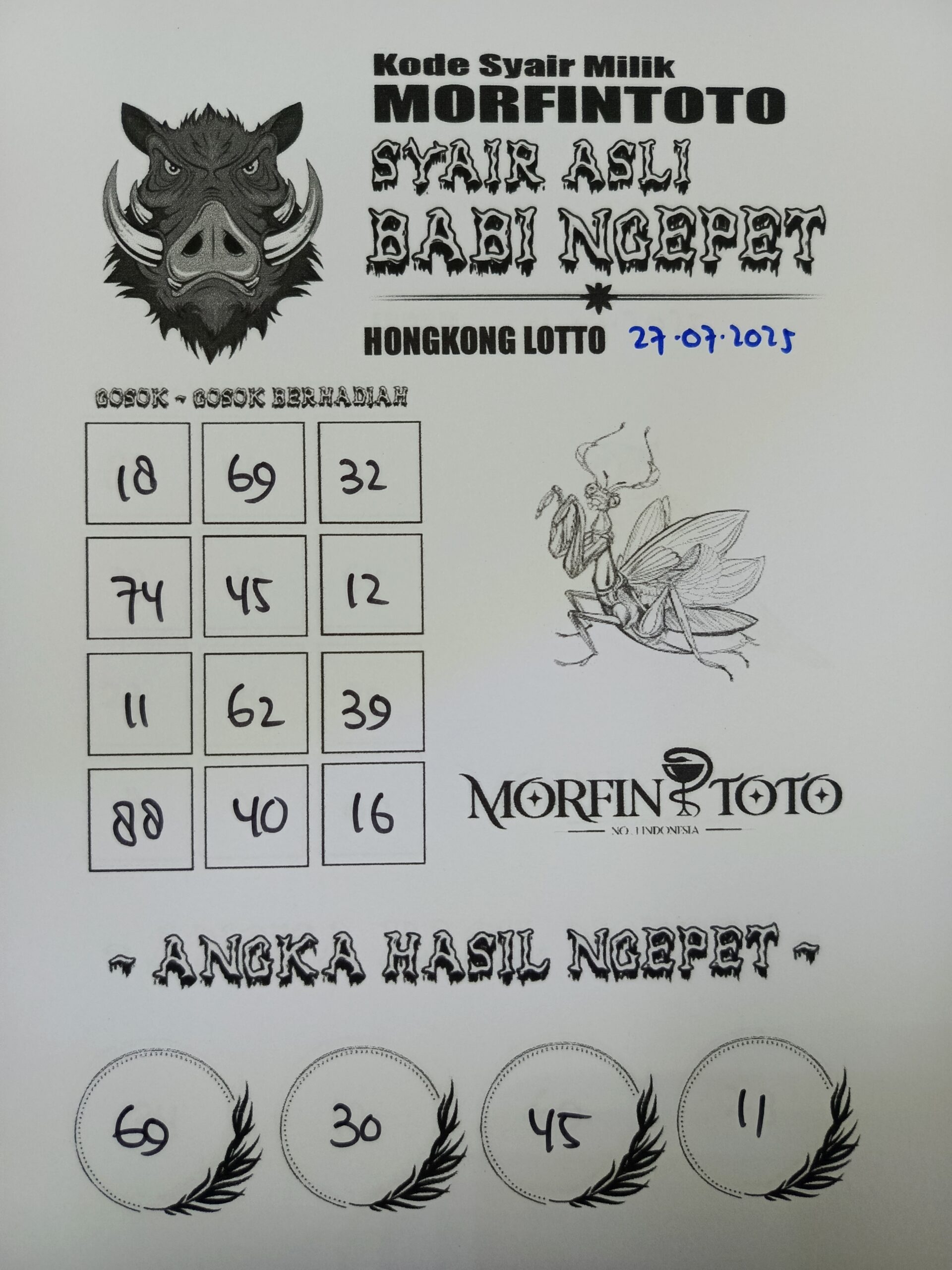 SYAIR TOGEL BABI NGEPET HONGKONG LOTTO 27 JULI 2025