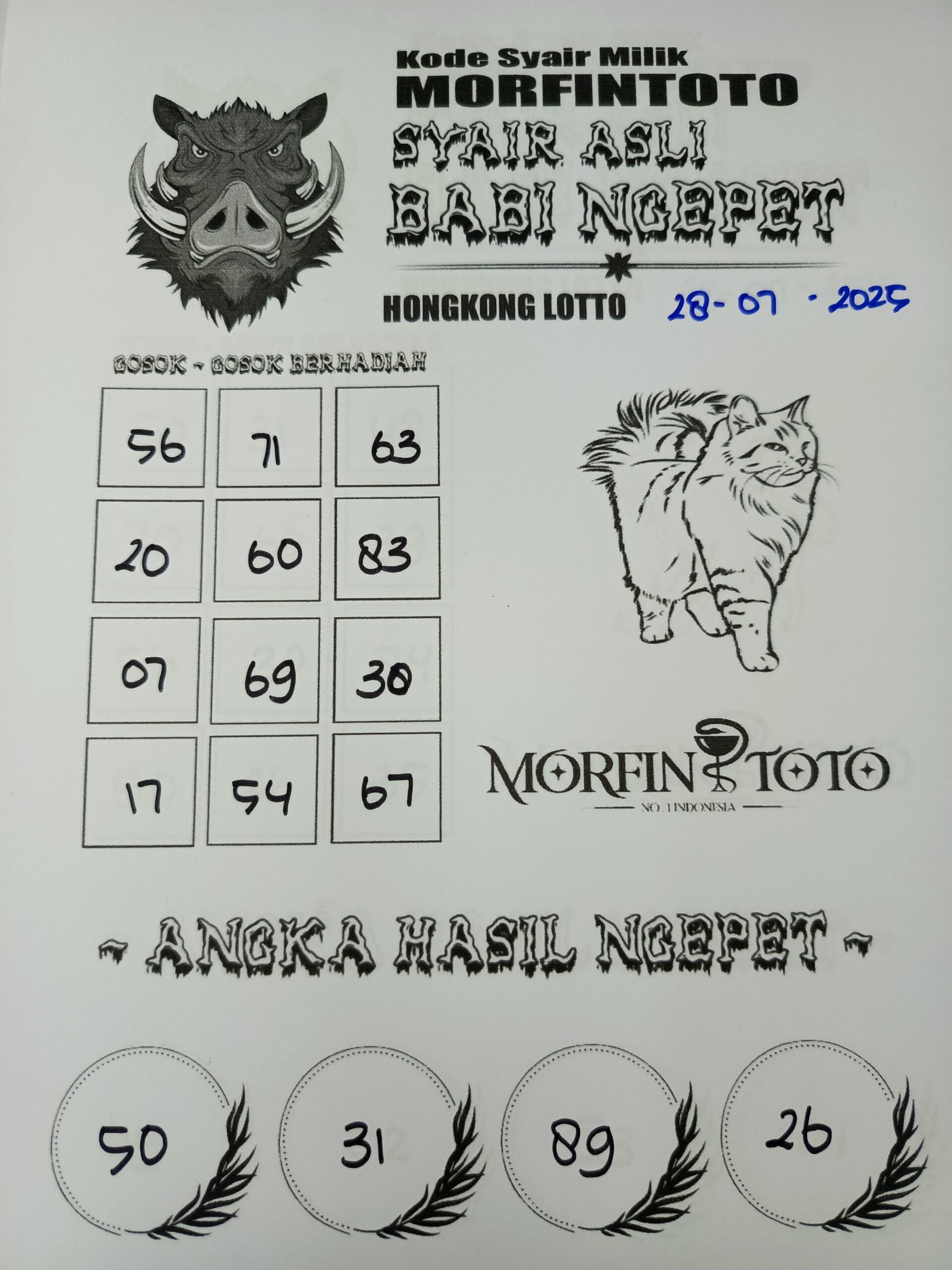 SYAIR TOGEL BABI NGEPET HONGKONG LOTTO 28 JULI 2025
