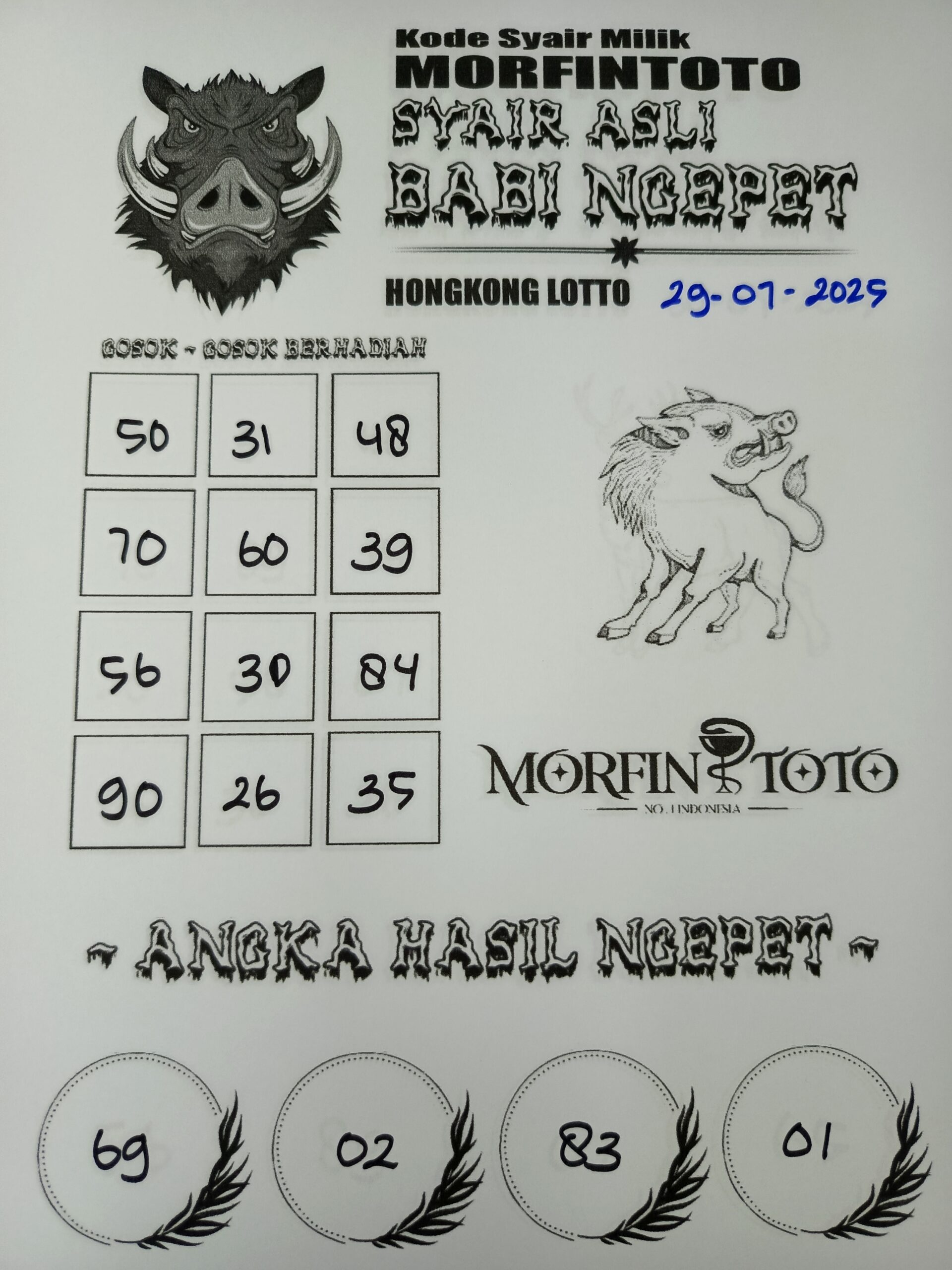 SYAIR TOGEL BABI NGEPET HONGKONG LOTTO 29 JULI 2025