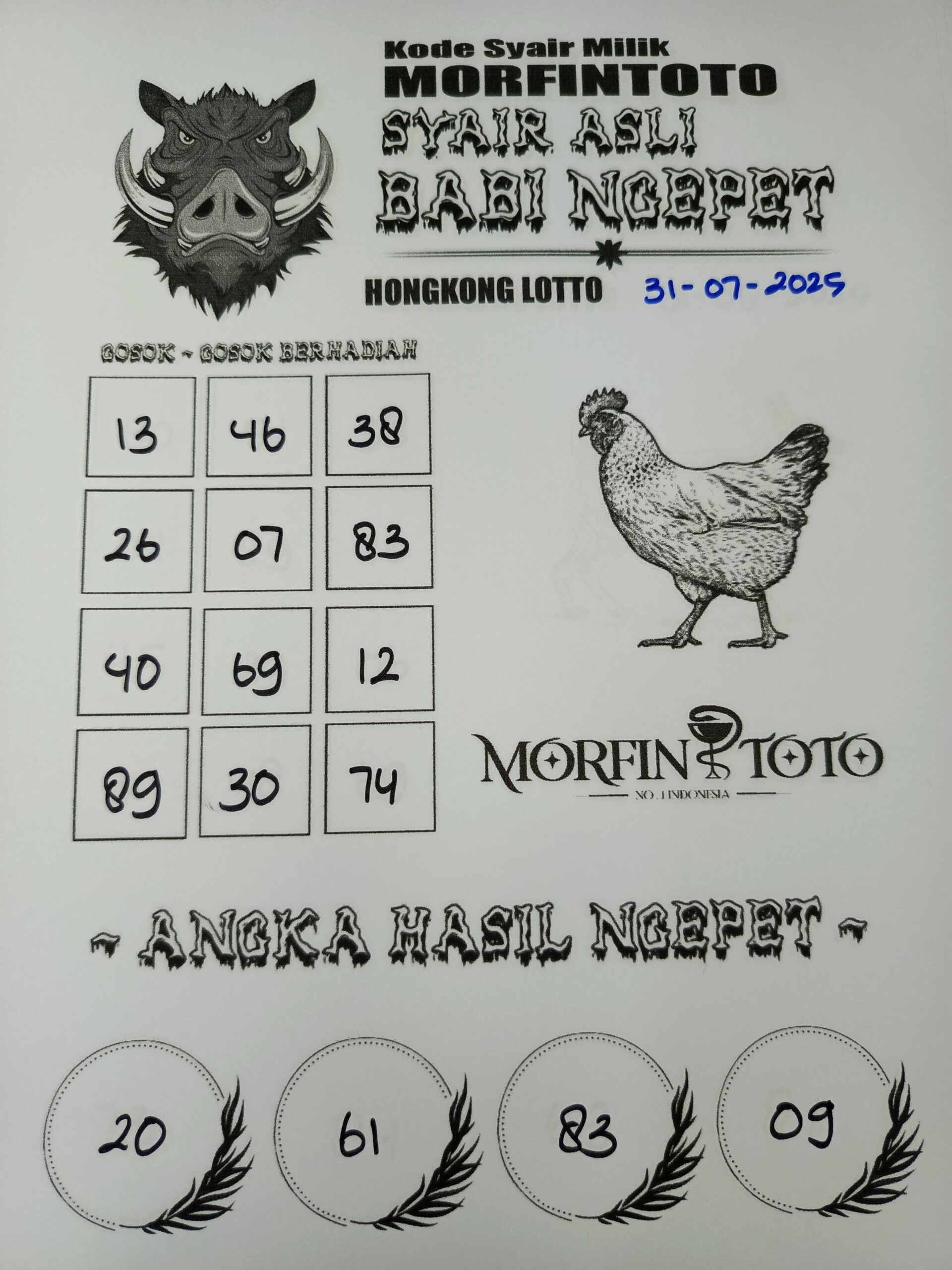 SYAIR TOGEL BABI NGEPET HONGKONG LOTTO 31 JULI 2025