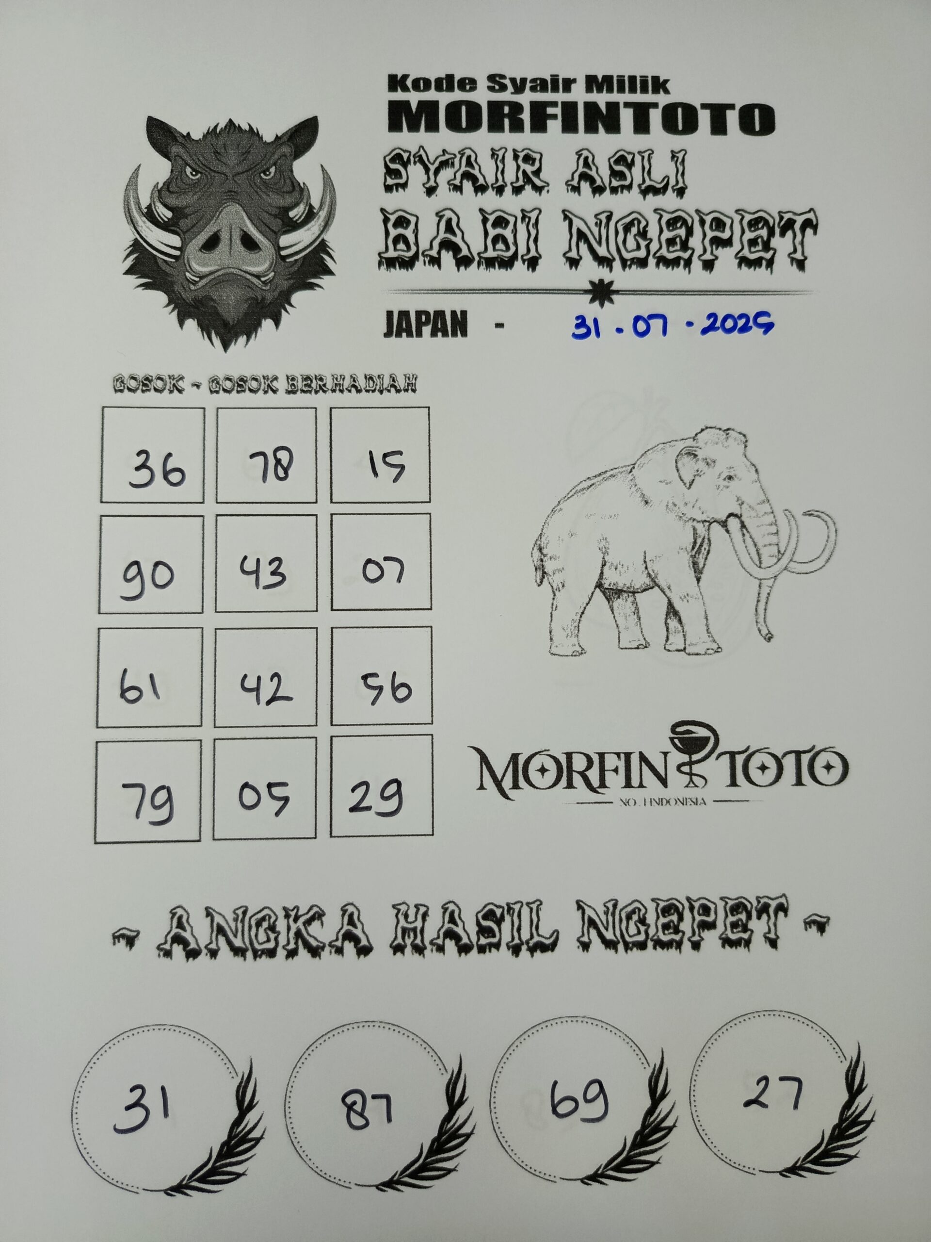SYAIR TOGEL BABI NGEPET JAPAN  31 JULI 2025