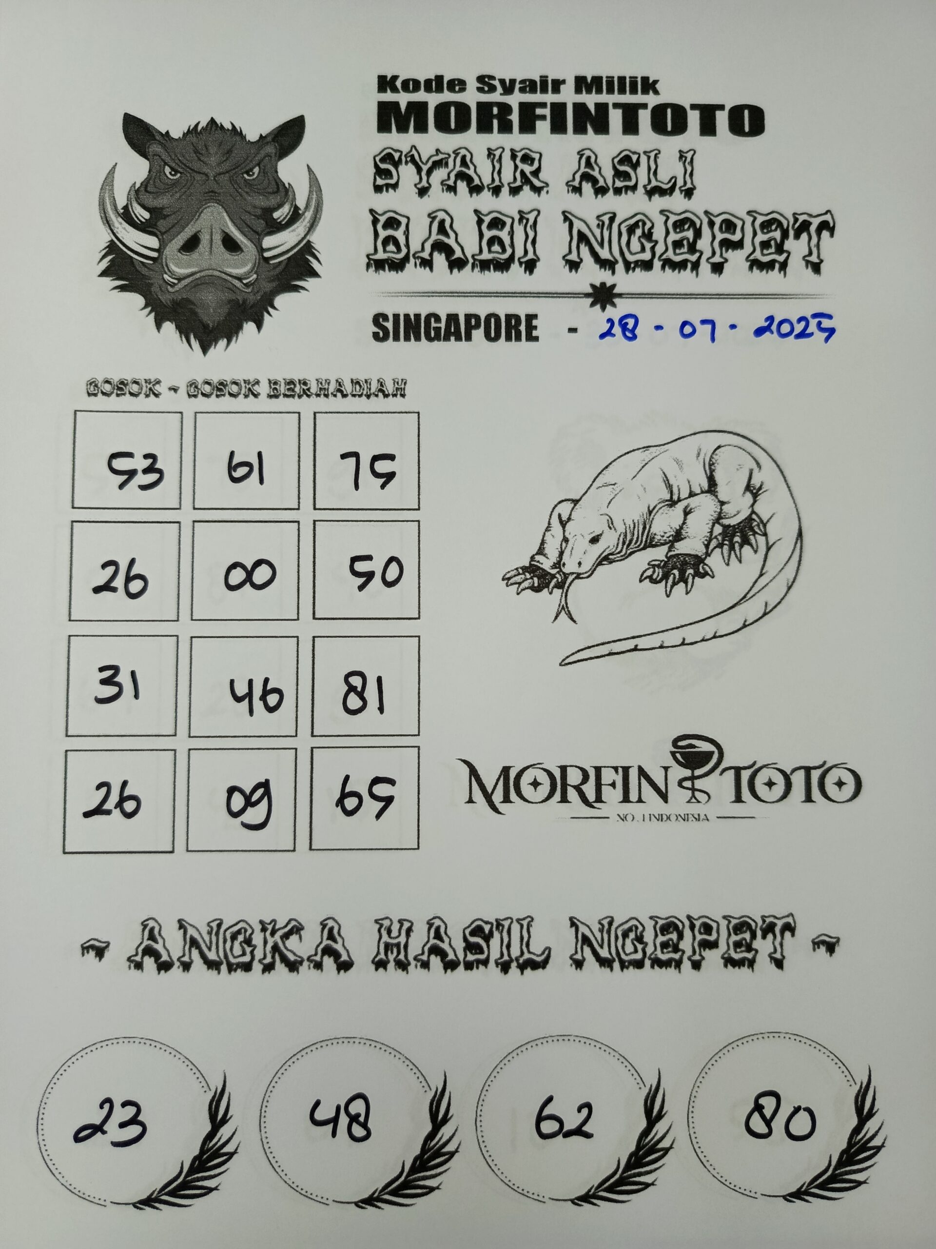 SYAIR TOGEL BABI NGEPET SINGAPORE 28 JULI 2025