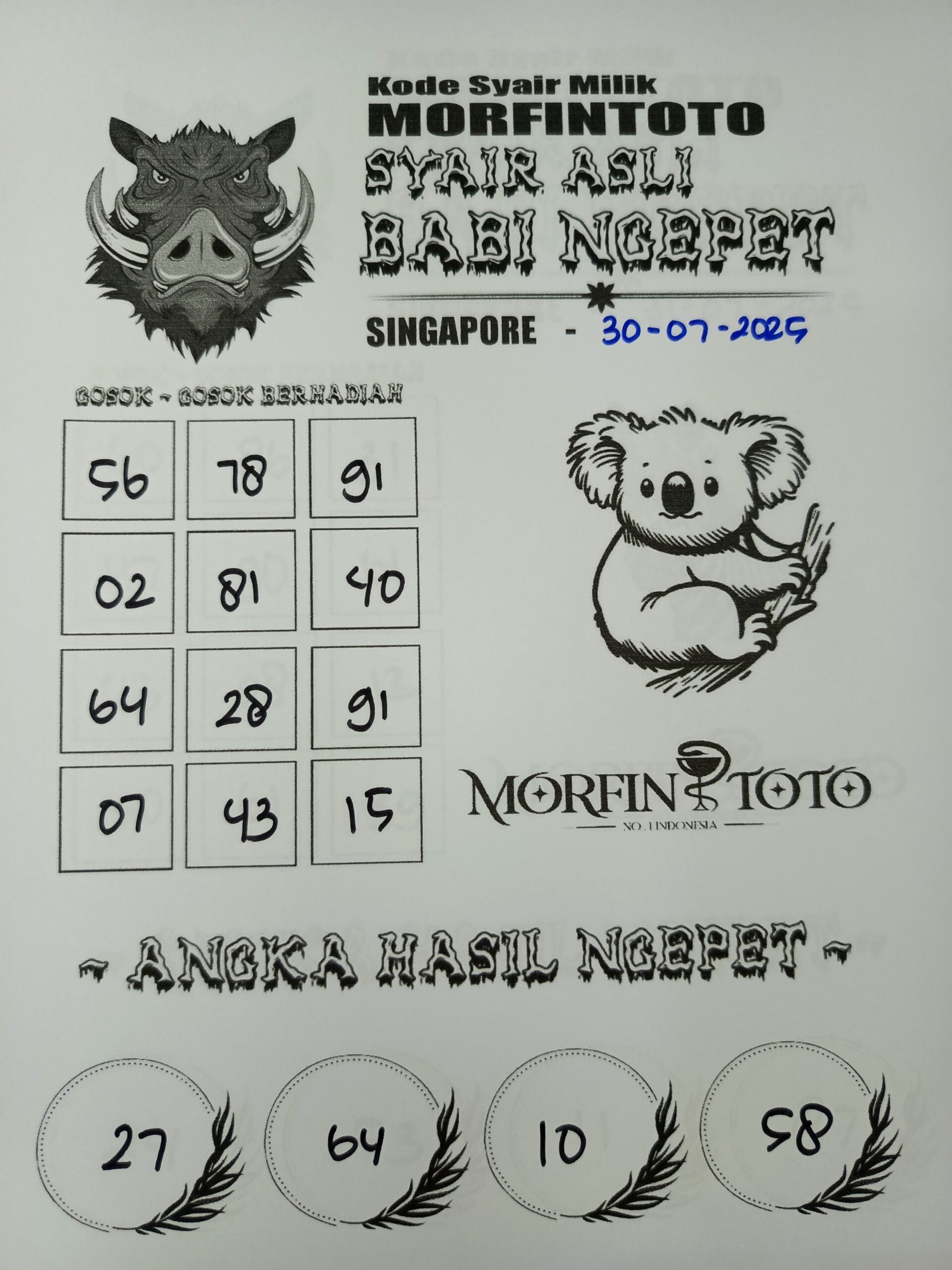 SYAIR TOGEL BABI NGEPET SINGAPORE 30 JULI 2025