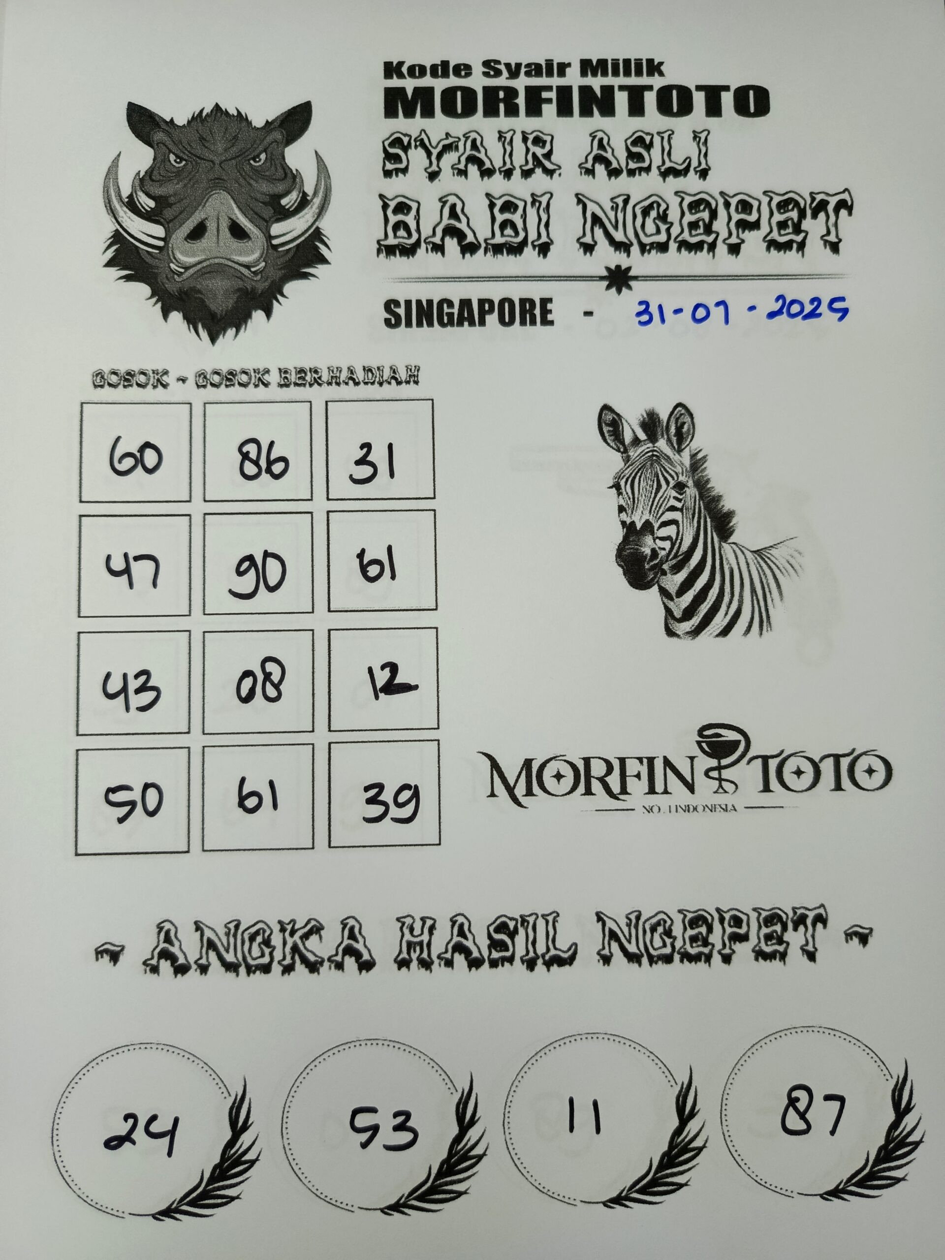SYAIR TOGEL BABI NGEPET SINGAPORE 31 JULI 2025