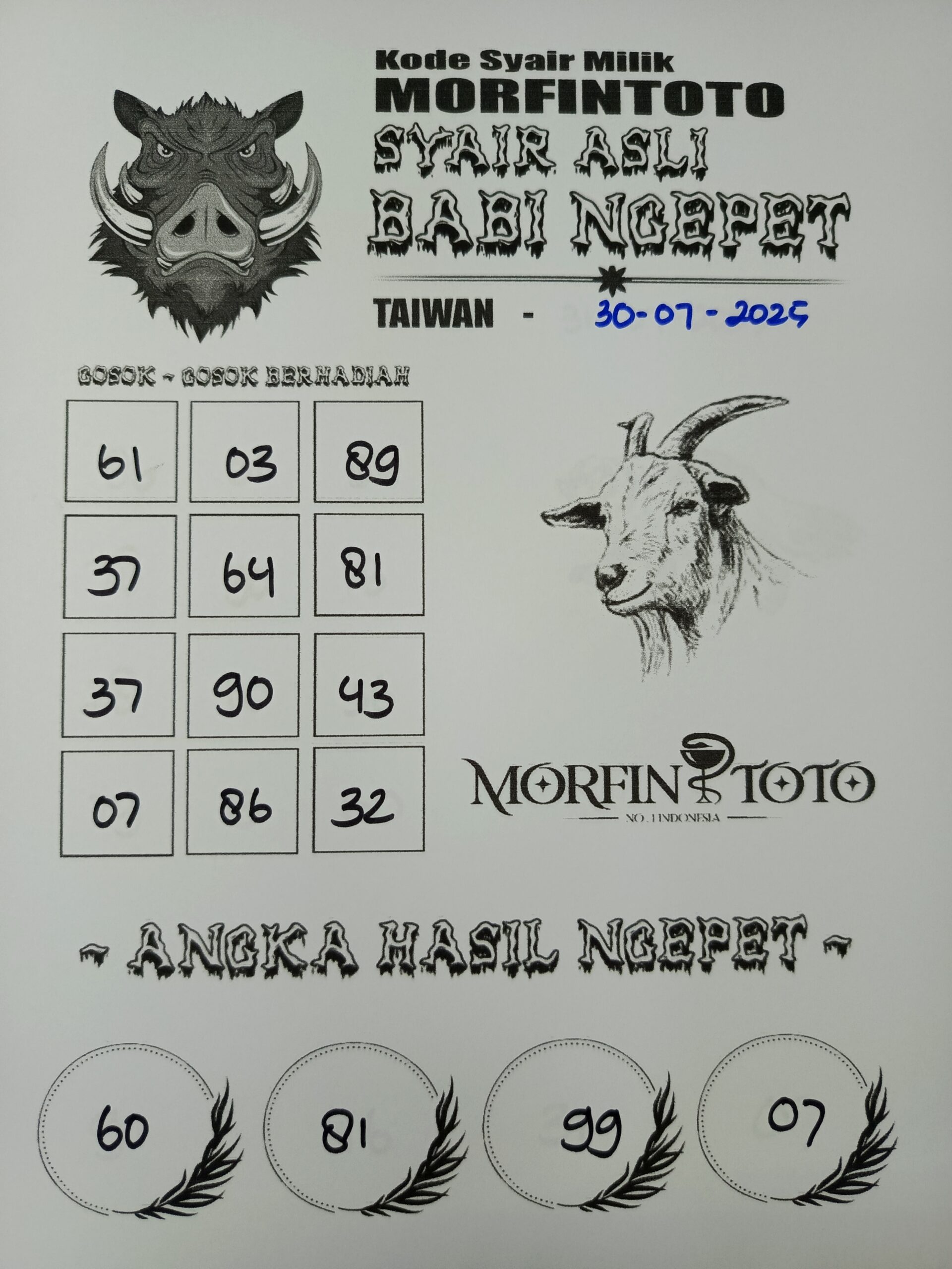 SYAIR TOGEL BABI NGEPET TAIWAN 30 JULI 2025