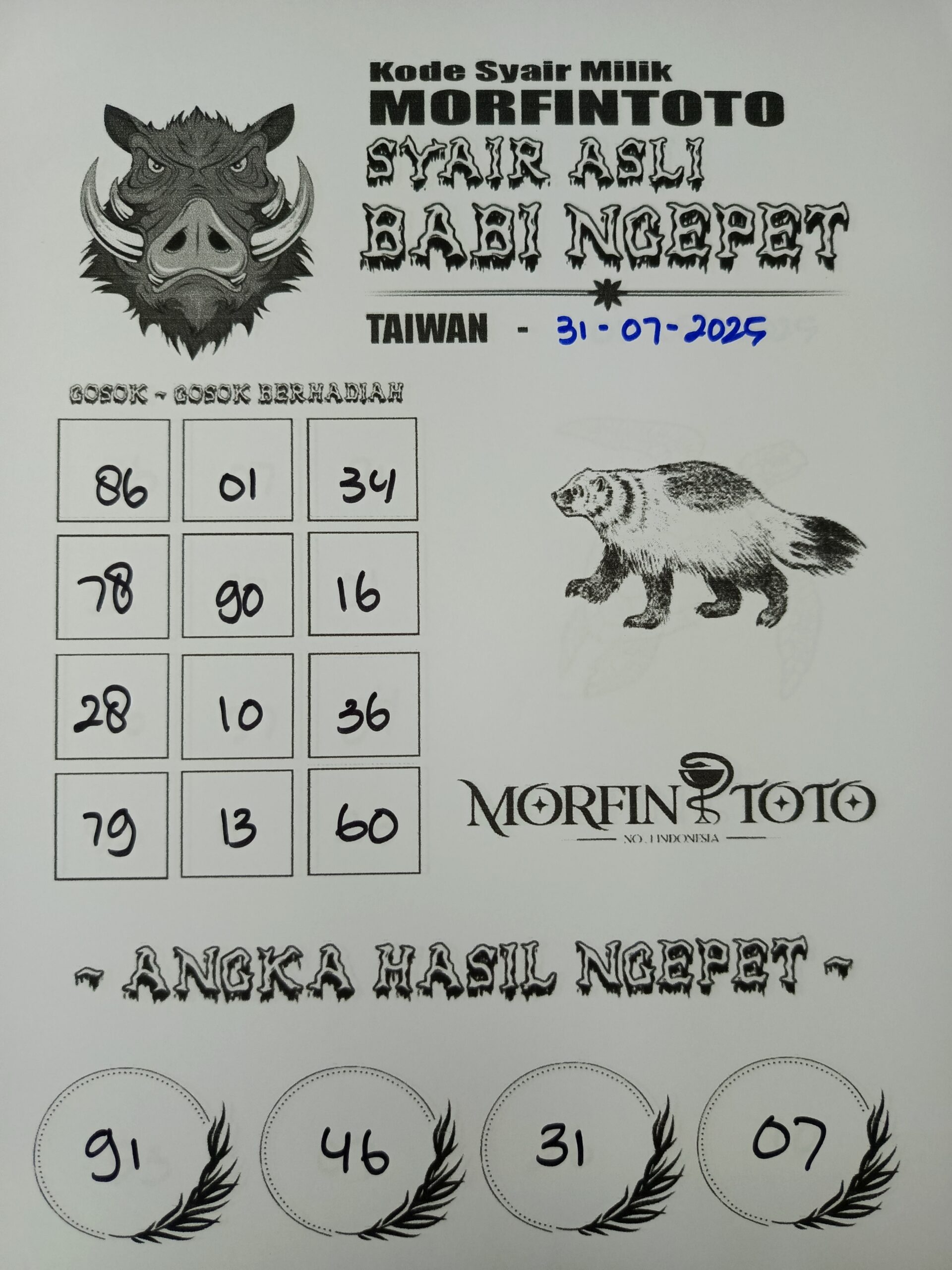 SYAIR TOGEL BABI NGEPET TAIWAN 31 JULI 2025