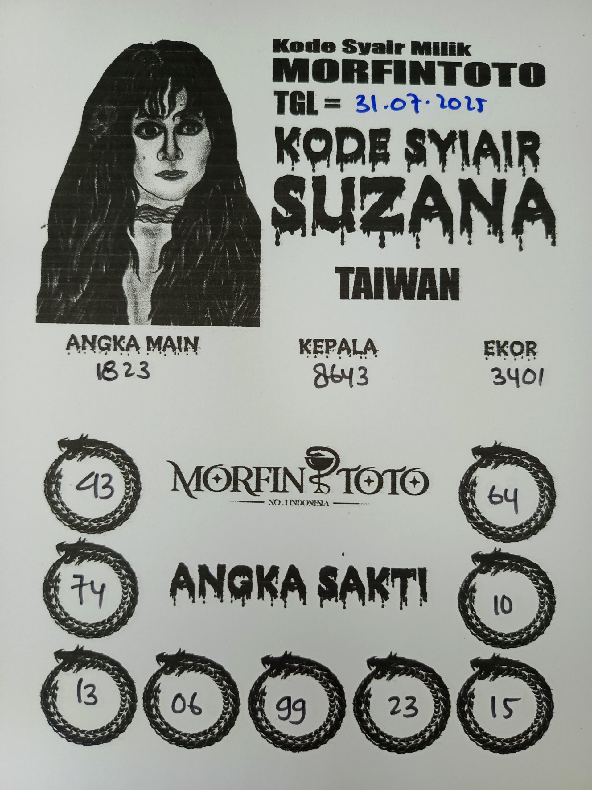 SYAIR TOGEL SUZANA  TAIWAN 31 JULI 2025