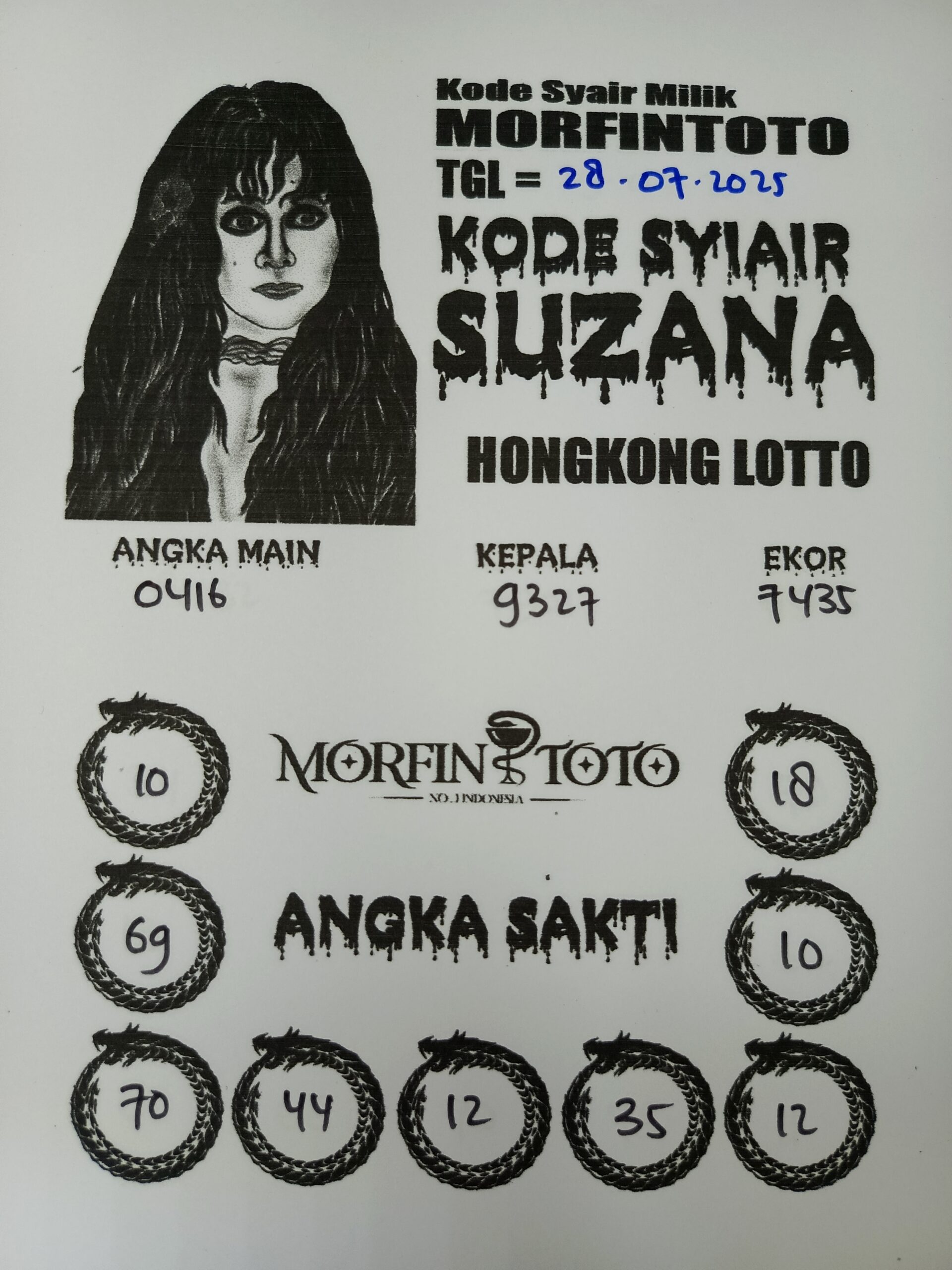 SYAIR TOGEL SUZANA  HONGKONG LOTTO 28 JULI 2025