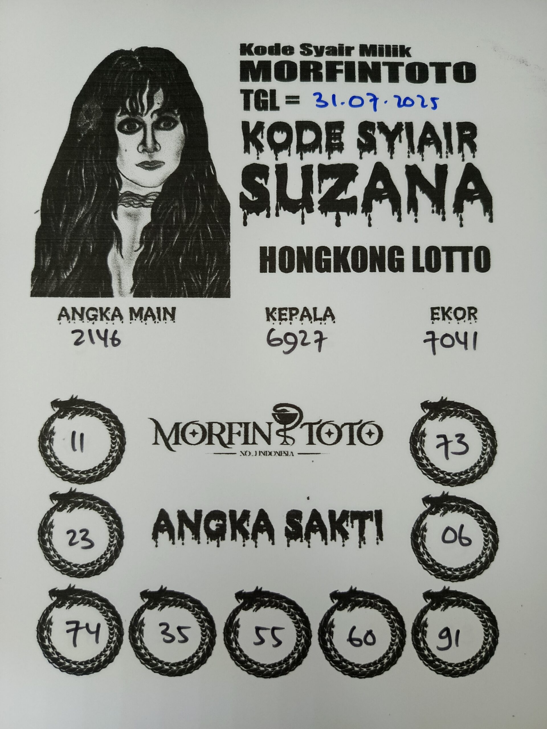 SYAIR TOGEL SUZANA  HONGKONG LOTTO 31 JULI 2025