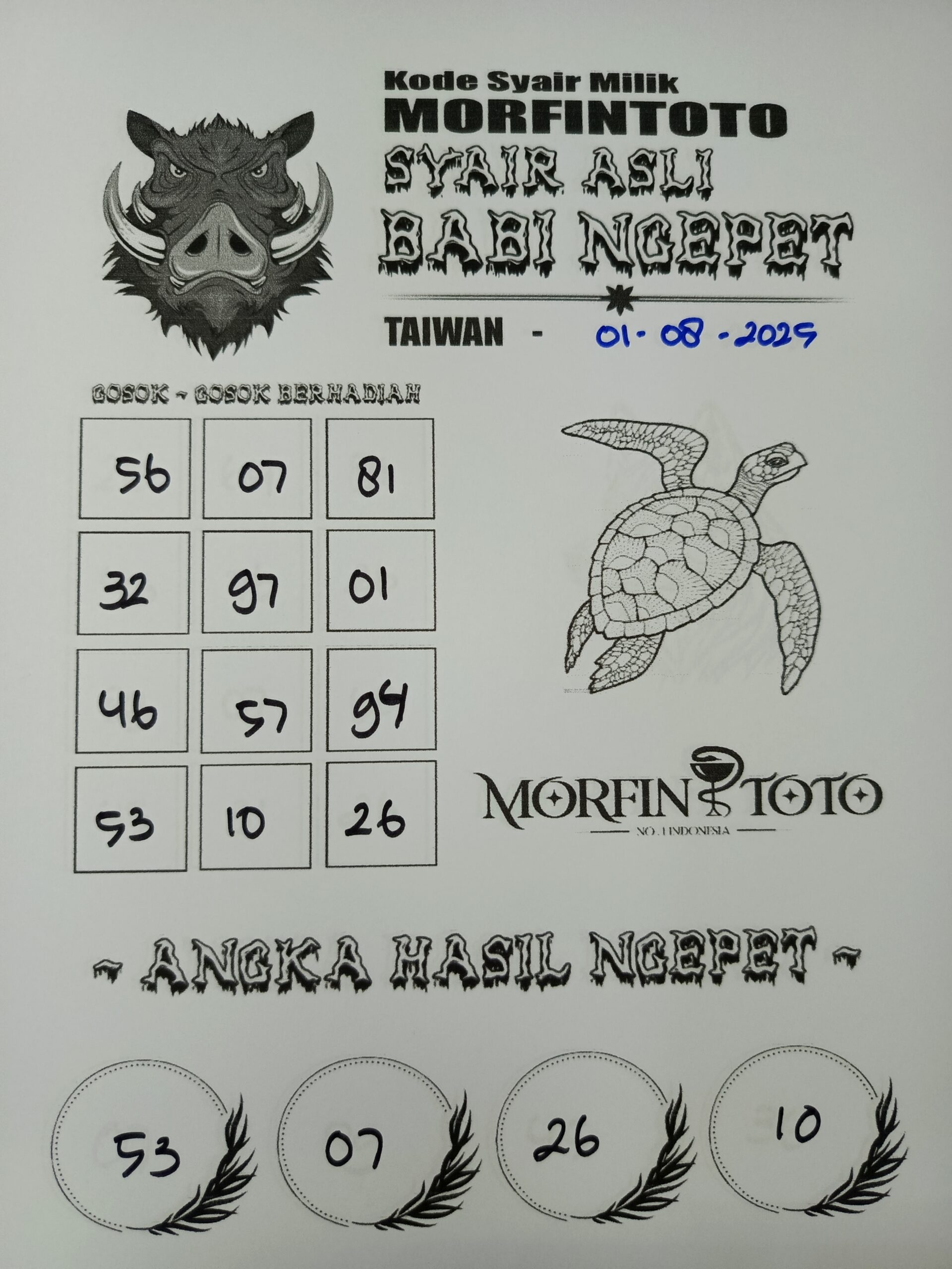 SYAIR TOGEL BABI NGEPET TAIWAN 01 AGUSTUS 2025